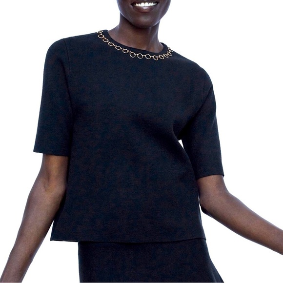 Zara Knit Top with Gold Chain - Picture 1 of 9